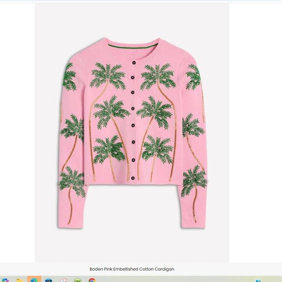 BODEN Bead Embellished Palm Trees Cardigan Soft Pink NWT - Picture 4 of 6